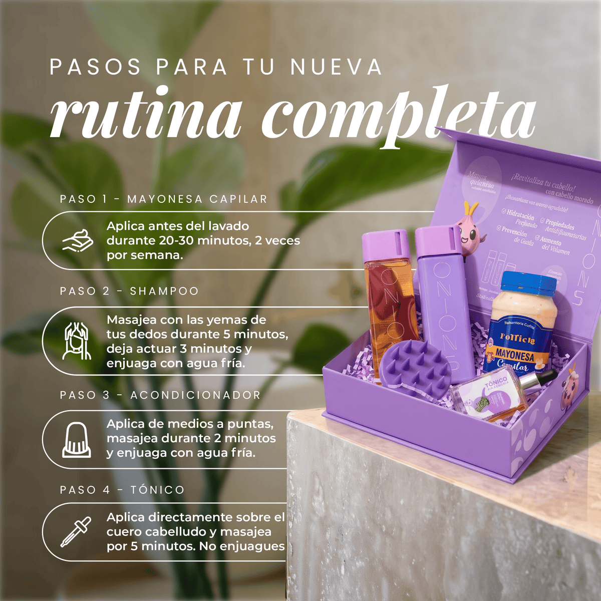 Shampoo, Acondicionador, Mayonesa y Tónico
