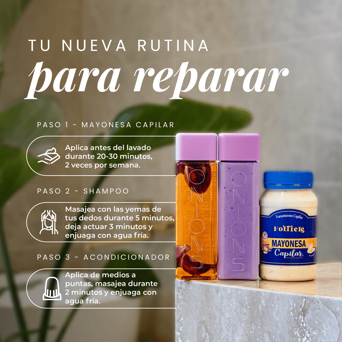 Shampoo, Acondicionador y Mayonesa